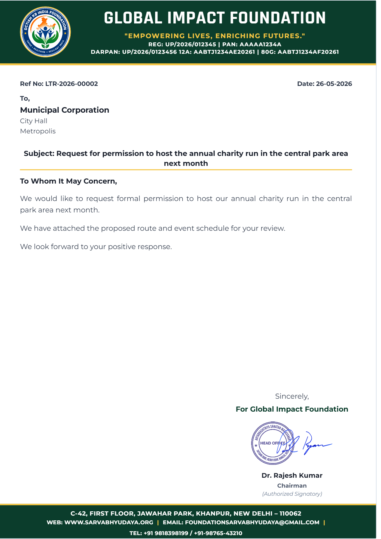 Official Communication Letter